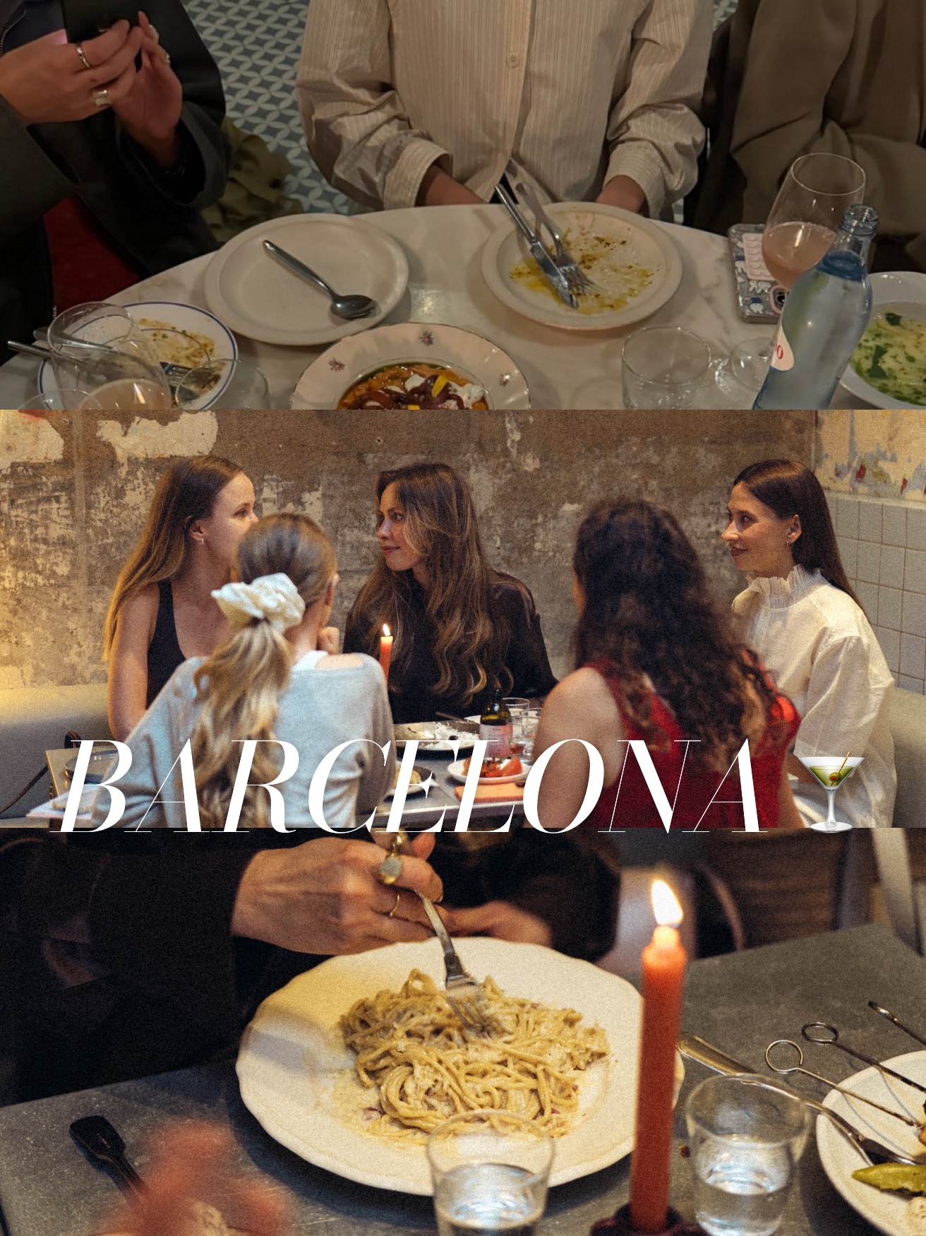 A Barcelona dinner: plates, candles and women around the table