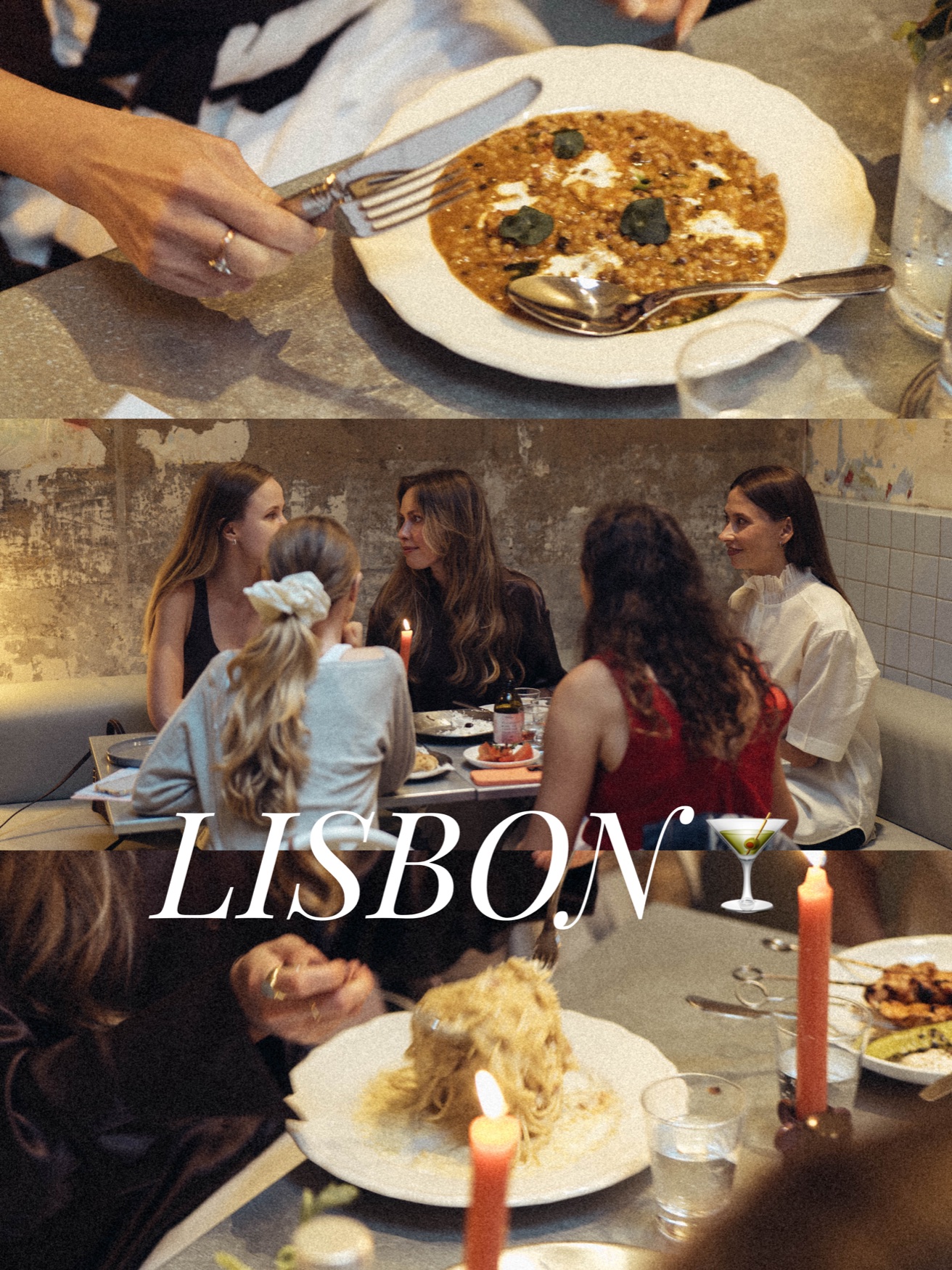 A Lisbon dinner: plates, candles and women around the table